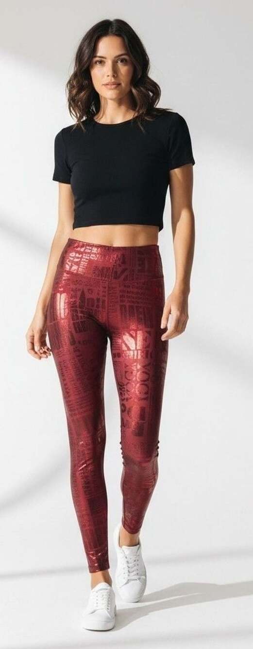 Lululemon Wunder Under High-Rise Tight 28" Red Foil Newspaper Print Sz 4